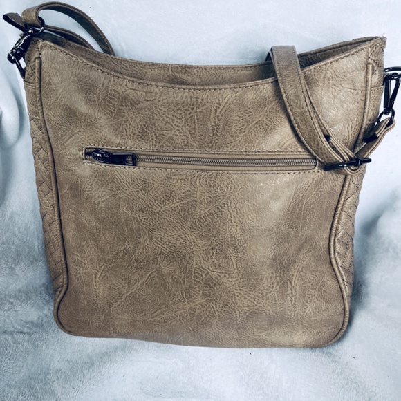 Sam & Hadley Gray Faux Leather Hobo Bag Zipper Quilted Accent Large Size - Picture 6 of 10